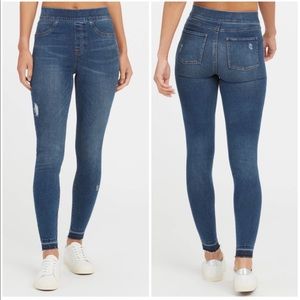 Spanx Distressed Ankle Skinny Jeans - Medium Wash